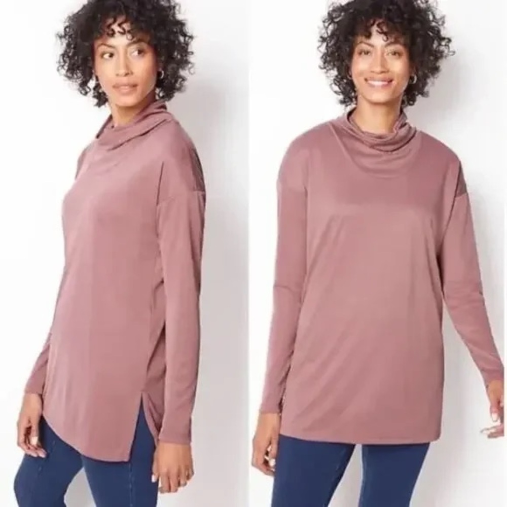 Pure Jill purple sand washed ribbed knit long sleeve tunic shirt cowl neck 2X